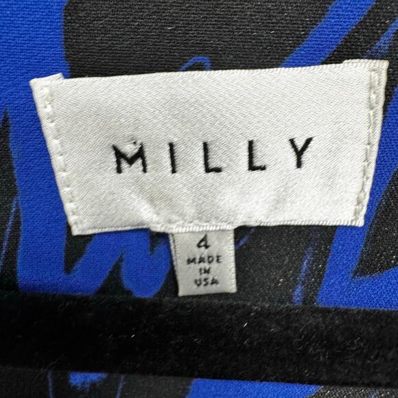 Milly Blue Black Print Long Sleeve Boat Neck Mini Shift Dress Womens 4 - Picture 7 of 7